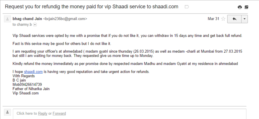 How can i get my money back from shaadi com?
