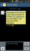 Refund amount against recharge failed