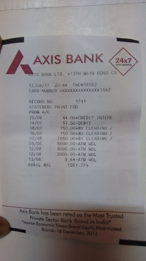 Axis Bank — transaction declined 072 unable to process