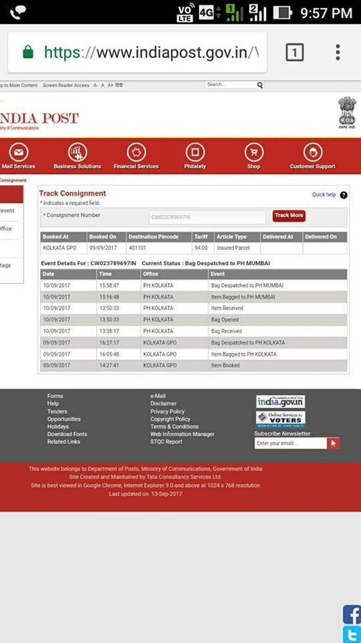 Tracking india post INDIA POST