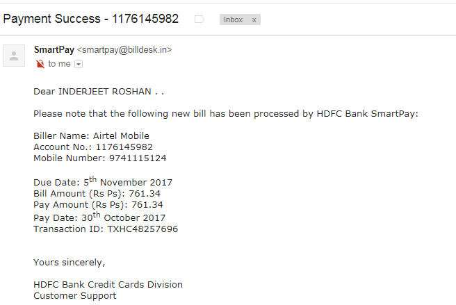 Hdfc Bank Mobile Bill Payment No Confirmation Yet Received
