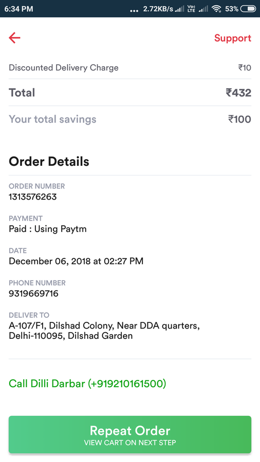 Zomato — deduct whole bill amount as penalty
