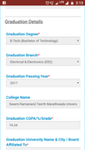 profile creation & document upload link default and non editable college name
