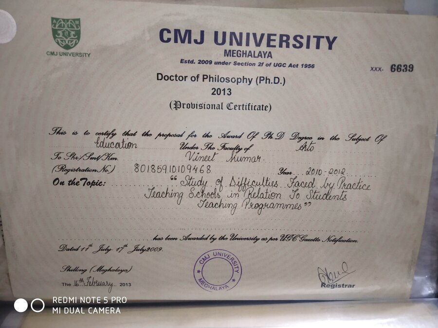 is phd degree from cmj university valid