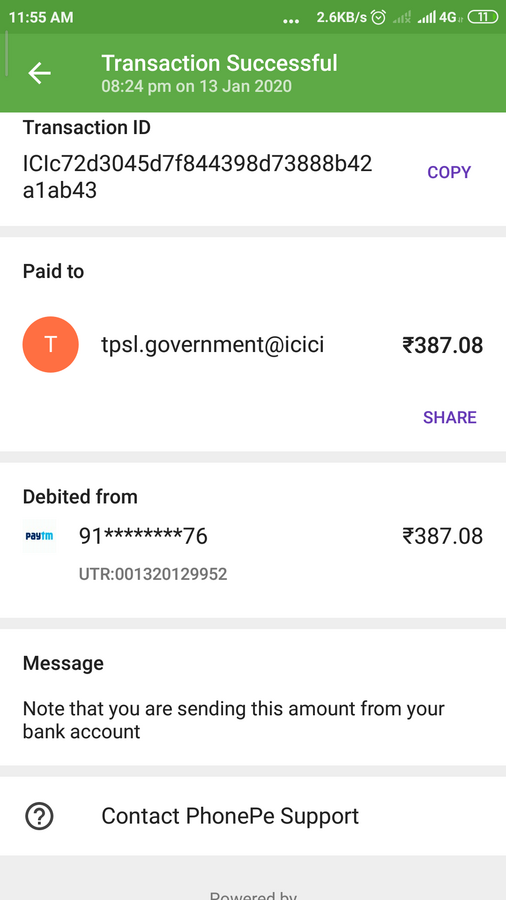 Tpsl. Government — my upi transaction successful but not give me services..