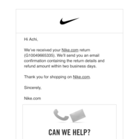 Nike India — Refund id or reference number proof of refund